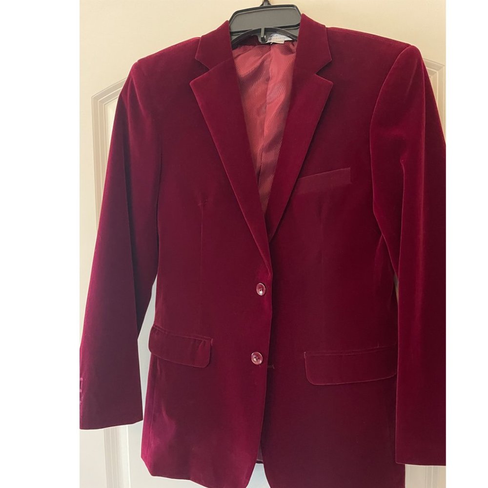 Boys Dark Red Velvet Blazer
